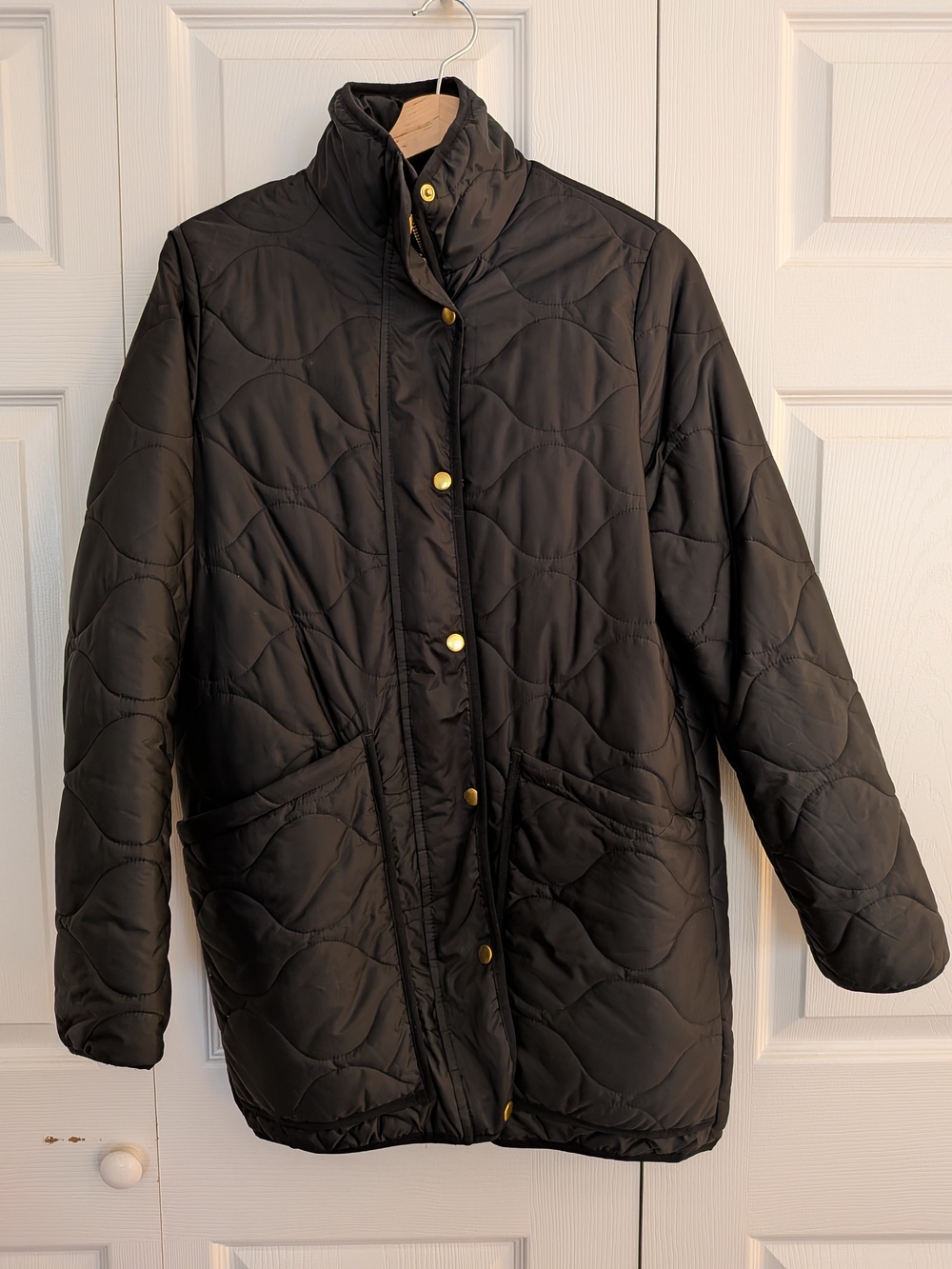 Quince Black Quilted Puffer Coat with Gold-Tone Snaps